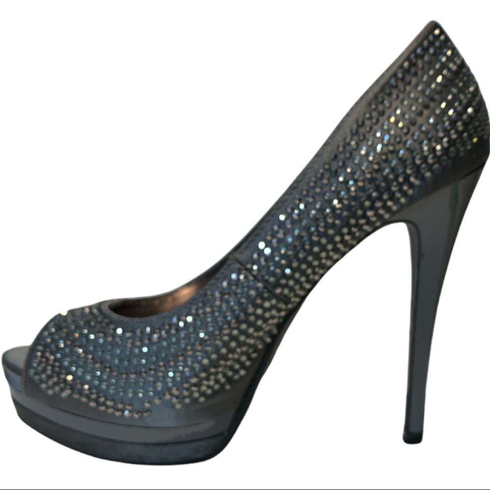 Lechateau  Grey Embellished Rhinestone Shoes